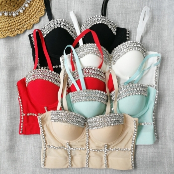 slight stretch rhinestone bra vest(with underwire,75b 80b 85c 90c available for a\b\c cup)