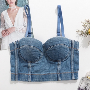 slight stretch denim boned bra vest(with underwire,75b 80b 85c 90c available for a\b\c cup)