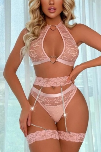 slight stretch lace halter rhinestone chain sexy three-piece sets(with leg ring)