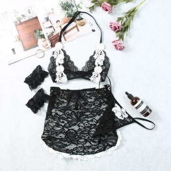 Lace two-piece maid costume(with a pair hand rings & g-string)