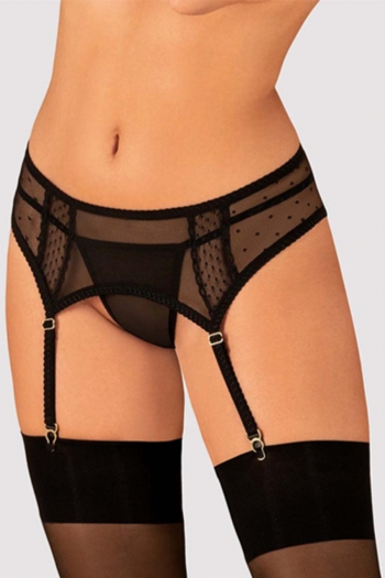 Mesh polka dot lace up garter & g-string two piece(without g-string)
