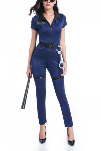 stretch halloween cosplay police costume(with hat & belt & leg ring & handcuffs & baton)