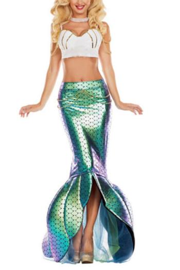 plus-size slight stretch halloween cosplay mermaid princess dress costume(with headgear & neck ring)