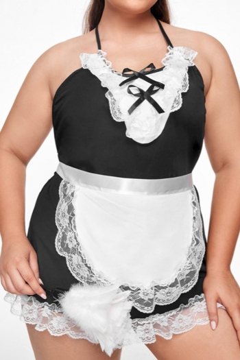 valentine's day plus size maid cosplay sexy costume(with thong & hat & bib)