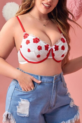 valentine's day plus size flower embroidery bow sexy bralette(with underwire)