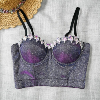 slight stretch rhinestone boned magic color stage bralettes(with underwire)