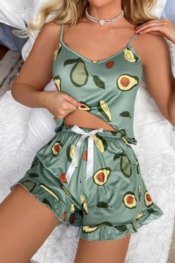 slight stretch avocado batch printing shorts sets loungewear