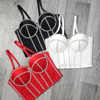 xs-l sexy 3 colors rhinestone stretch boned non-removable padding underwire vest