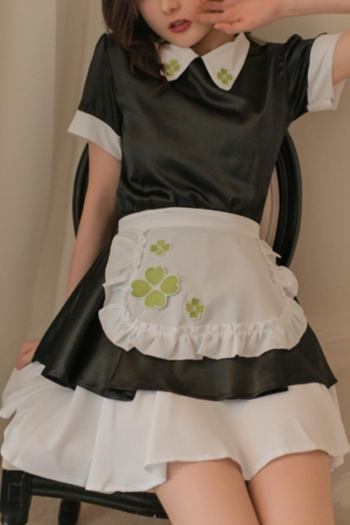 sexy stretch four leaf clover decor maid costume(with g-string&hair hoop&apron)