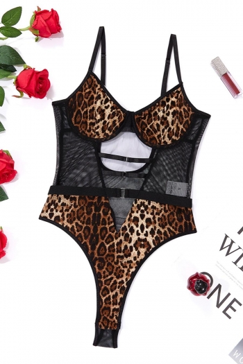 Sexy slight stretch leopard mesh cutout teddy collection(with underwire)