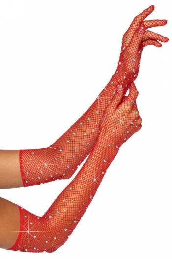 sexy retro stretch mesh rhinestone gloves