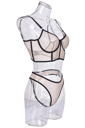 Sexy slight stretch color contrast mesh two-piece set(with underwire)