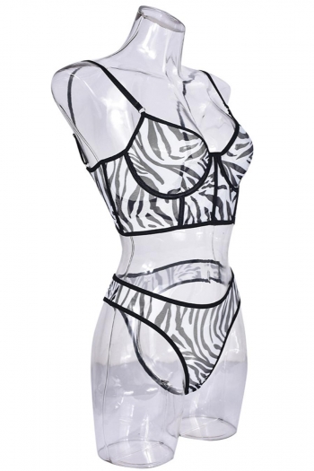 Sexy slight stretch zebra print mesh two-piece set(with underwire)