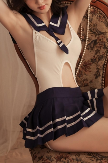 Sexy slight stretch hollow two-piece set student costume(with necktie)