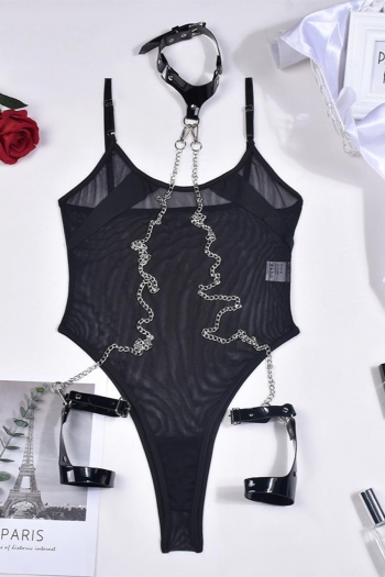 Sexy slight stretch mesh teddy collection(with neck ring chain hand ring)
