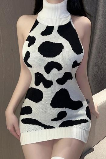 sexy stretch ribbed knit cow pattern halter-neck backless babydoll(no stockings)
