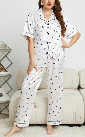 xl-5xl casual plus-size non-stretch satin heart shape batch printing sleepwear