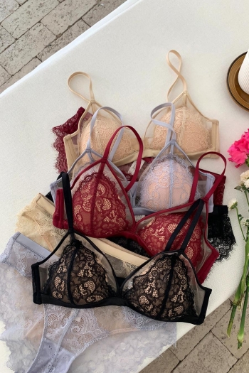 sexy slight stretch lace mesh bra set