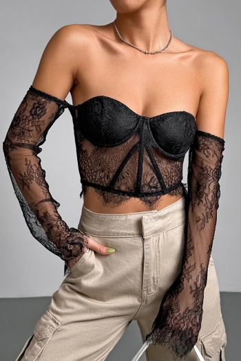 sexy slight stretch see through lace spliced low-cut boned top(with underwire)