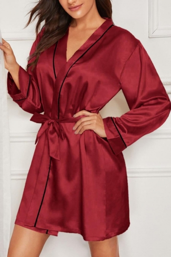sexy non-stretch satin midi sleepwear(with belt)