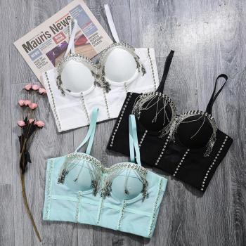 slight stretch sling rhinestone tassel underwire boned padded bra vest