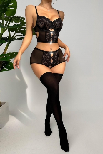 sexy slight stretch heart rhinestone lace cut out two-piece set(with stockings)