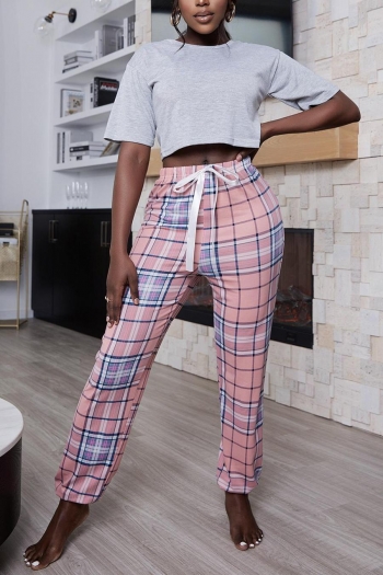 casual slight stretch crop top lattice lace-up loungewear