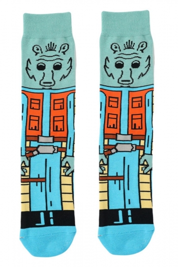 casual slight stretch cartoon printing long socks#3