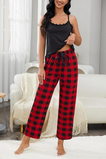 casual slight stretch sling lace lattice pants set loungewear