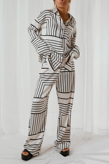 casual non-stretch satin stripe batch printing pants set loungewear