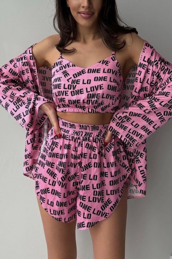 sexy non-stretch letter batch printing with belt three-piece set loungewear