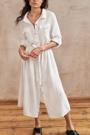casual non-stretch cotton slit half sleeve with belt loungewear