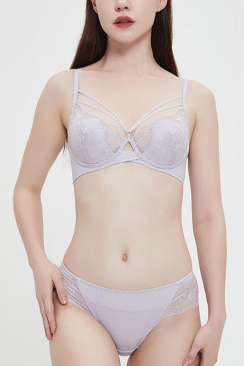 sexy slight stretch lace hollow thin pad bra set(with underwire)