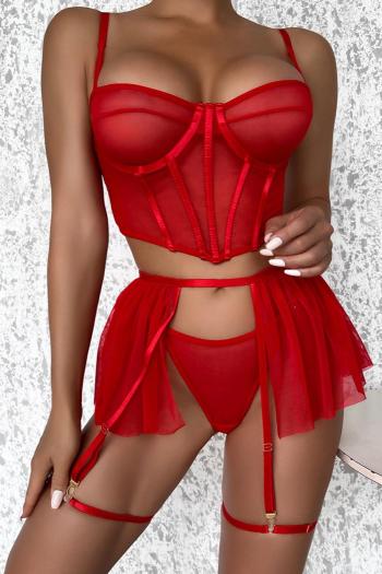sexy slight stretch 4 colors garter three-piece set(with underwire& leg rings)