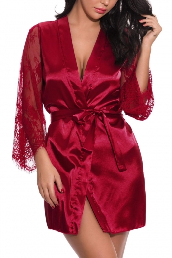 sexy plus size non-stretch satin stitching lace sleepwear(with g-string)