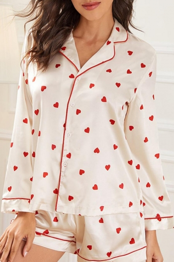 casual non-stretch satin heart batch printing shorts sets loungewear