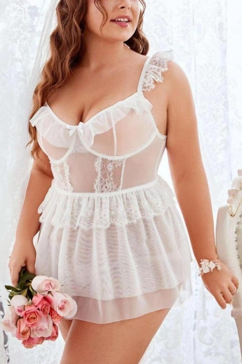 xl-4xl sexy plus-size slight stretch lace mesh babydoll(with underwire & thong)