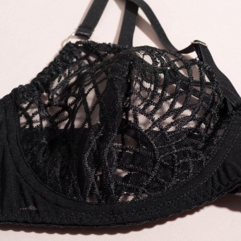 Sexy slight stretch mesh hollow garter three-piece set(with underwire& leg ring)
