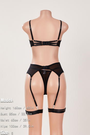 Sexy slight stretch mesh hollow garter three-piece set(with underwire& leg ring)