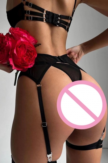 Sexy slight stretch mesh hollow garter three-piece set(with underwire& leg ring)
