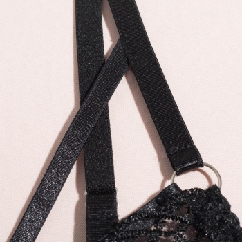 Sexy slight stretch mesh hollow garter three-piece set(with underwire& leg ring)