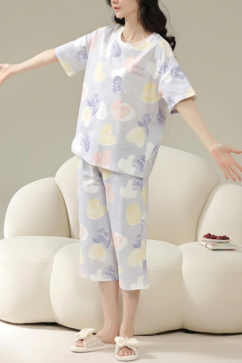 casual plus size non-stretch heart letter printing shorts sets(size run small)