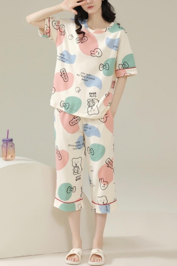 casual plus size non-stretch cartoon batch printing shorts sets(size run small)