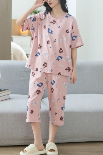 casual plus size stretch cartoon animal printing shorts sets(size run small)