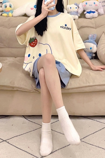 casual plus size slight stretch cotton cartoon rabbit shorts sets size run small