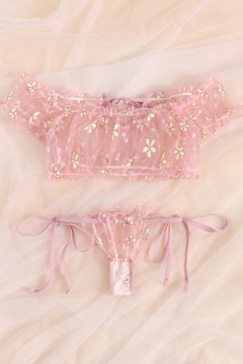 Sexy stretch ruffle mesh flower lace-up two-piece set