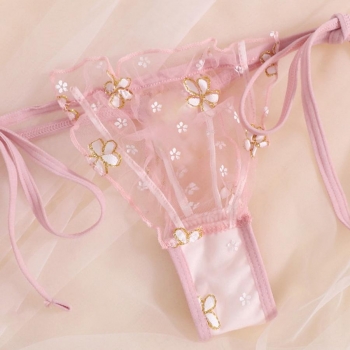 Sexy stretch ruffle mesh flower lace-up two-piece set