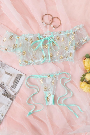 Sexy stretch ruffle mesh flower lace-up two-piece set