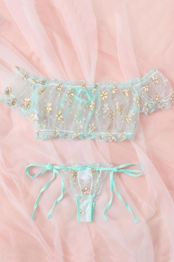 Sexy stretch ruffle mesh flower lace-up two-piece set