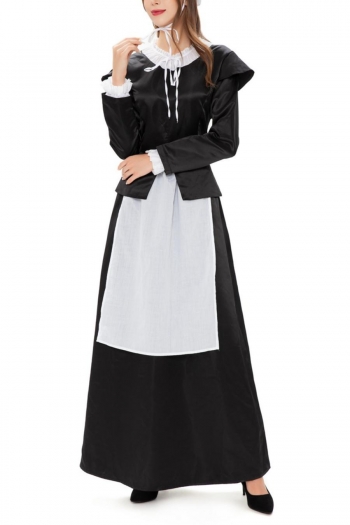 halloween non-stretch retro satin cosplay manor maid costume(with hat)